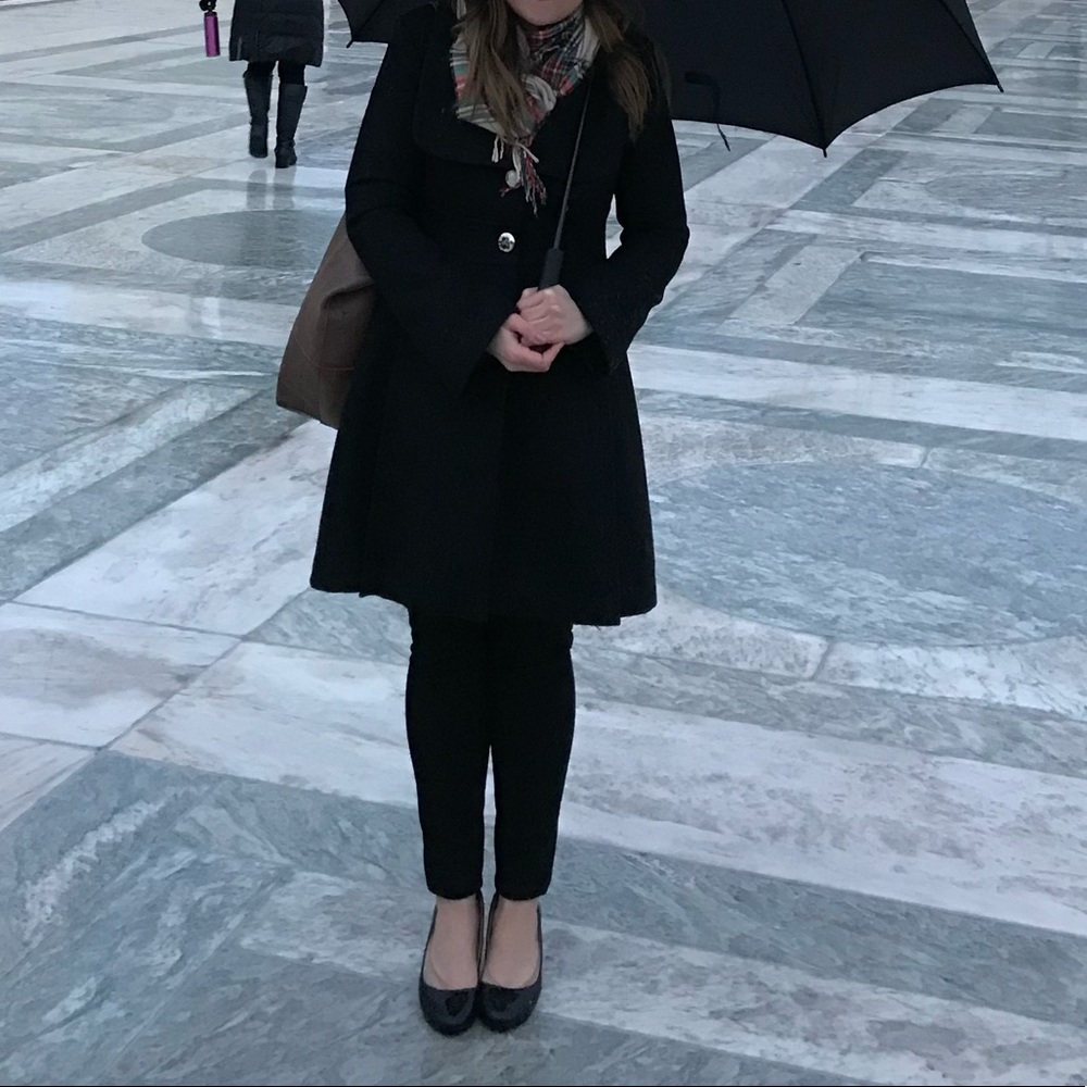 Fit & Flare Wool Blend Coat - Black